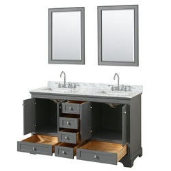 60 inch Double Bathroom Vanity, White Carrara Marble Countertop, Undermount Square Sinks, and 24 inch Mirrors - Luxe Bathroom Vanities Luxury Bathroom Fixtures Bathroom Furniture