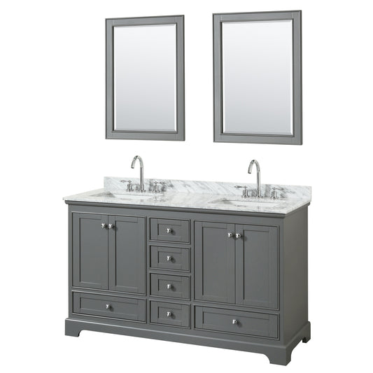 60 inch Double Bathroom Vanity, White Carrara Marble Countertop, Undermount Square Sinks, and 24 inch Mirrors - Luxe Bathroom Vanities Luxury Bathroom Fixtures Bathroom Furniture