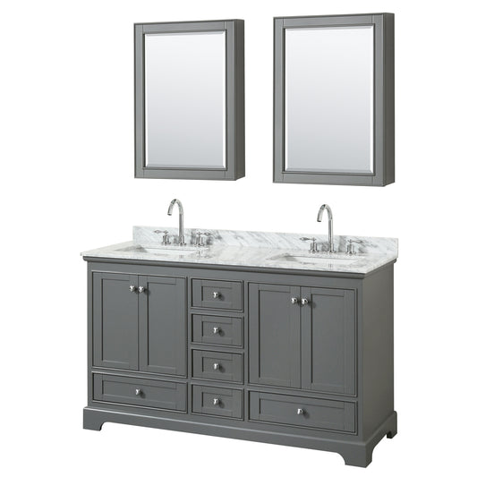 60 inch Double Bathroom Vanity, White Carrara Marble Countertop, Undermount Square Sinks, and Medicine Cabinets - Luxe Bathroom Vanities Luxury Bathroom Fixtures Bathroom Furniture