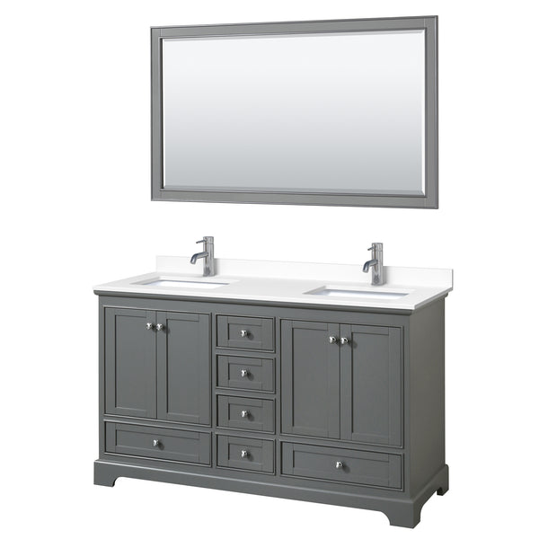 Wyndham Collection Deborah 60 Inch Double Bathroom Vanity with Countertop, Undermount Square Sinks, 58 Inch Mirror - Luxe Bathroom Vanities