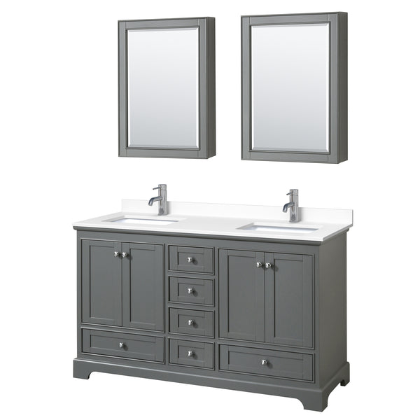 Wyndham Collection Deborah 60 Inch Double Bathroom Vanity with Countertop, Undermount Square Sinks, Medicine Cabinets - Luxe Bathroom Vanities