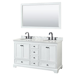 Wyndham Deborah 60 Inch Double Bathroom Vanity Undermount Oval Sinks in Matte Black Trim with 58 Inch Mirror - Luxe Bathroom Vanities