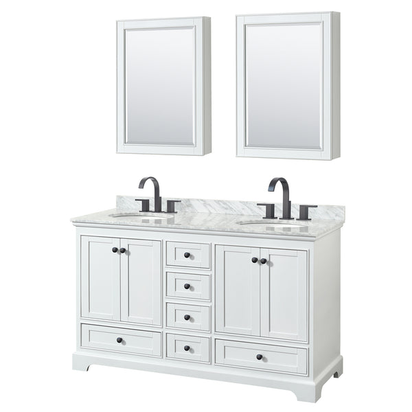 Wyndham Deborah 60 Inch Double Bathroom Vanity Undermount Oval Sinks in Matte Black Trim with Medicine Cabinets - Luxe Bathroom Vanities