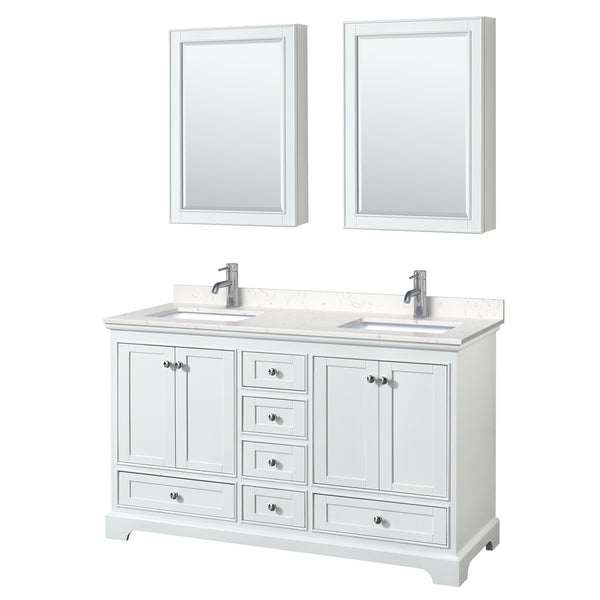 Wyndham Collection Deborah 60 Inch Double Bathroom Vanity with Countertop, Undermount Square Sinks, Medicine Cabinets - Luxe Bathroom Vanities