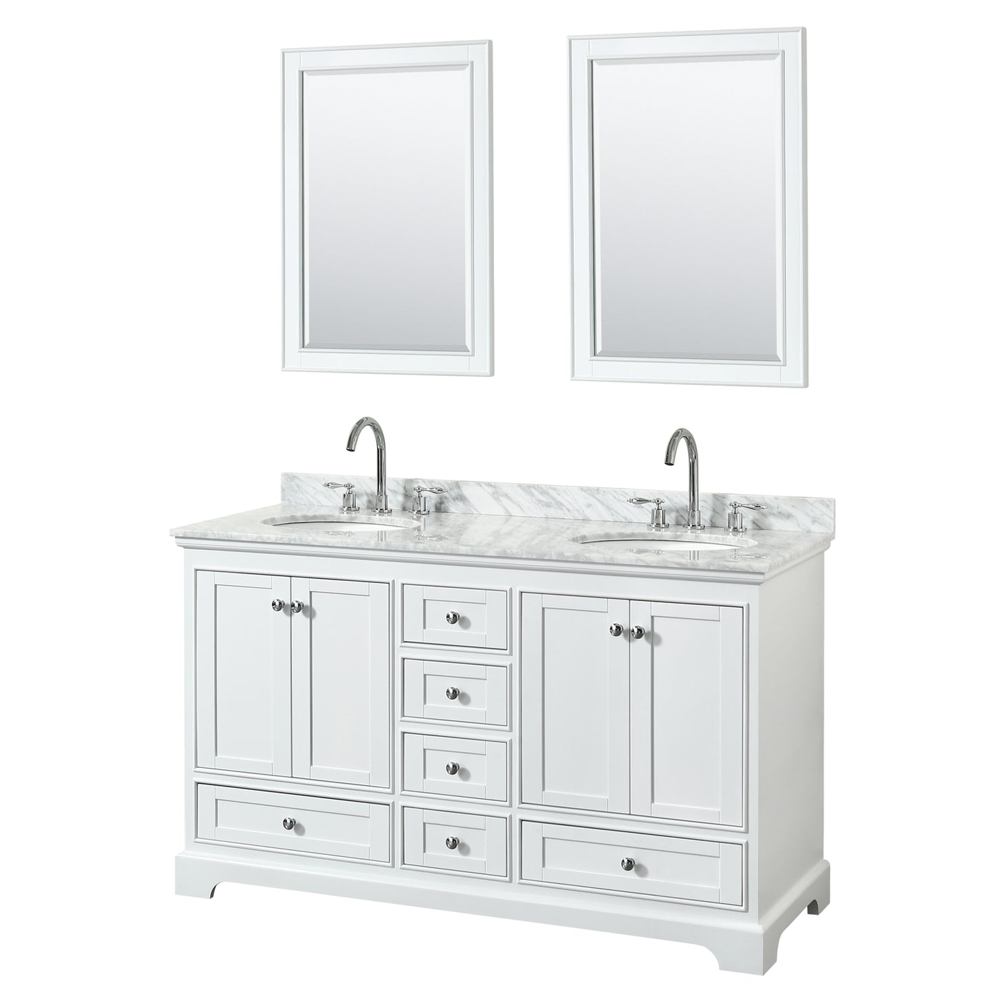 60 Inch Double Bathroom Vanity, White Carrara Marble Countertop, Undermount Oval Sinks, and 24 Inch Mirrors - Luxe Bathroom Vanities Luxury Bathroom Fixtures Bathroom Furniture