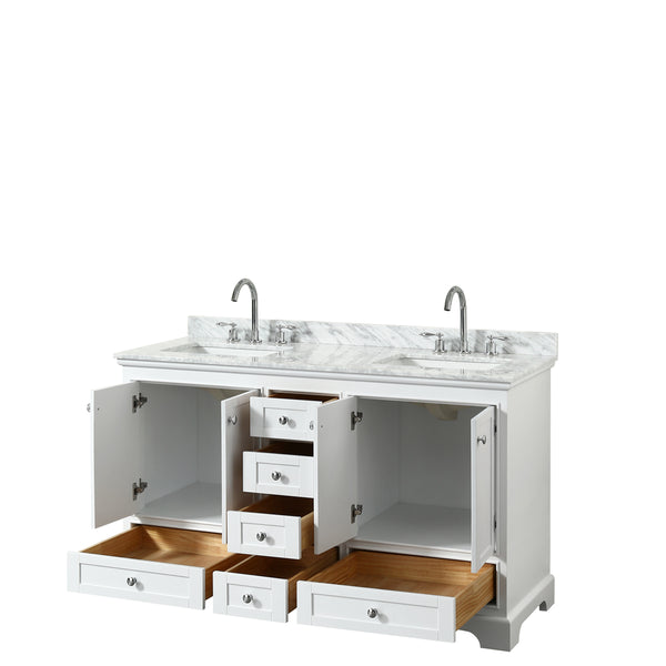 60 inch Double Bathroom Vanity, White Carrara Marble Countertop, Undermount Square Sinks, and No Mirror - Luxe Bathroom Vanities Luxury Bathroom Fixtures Bathroom Furniture