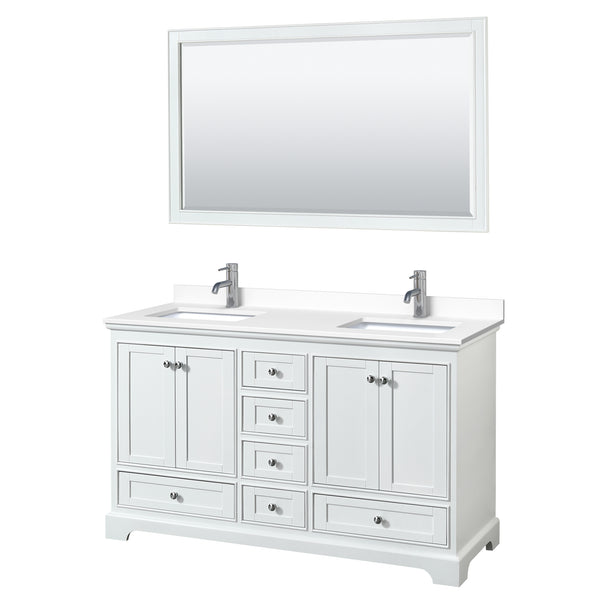 Wyndham Collection Deborah 60 Inch Double Bathroom Vanity with Countertop, Undermount Square Sinks, 58 Inch Mirror - Luxe Bathroom Vanities