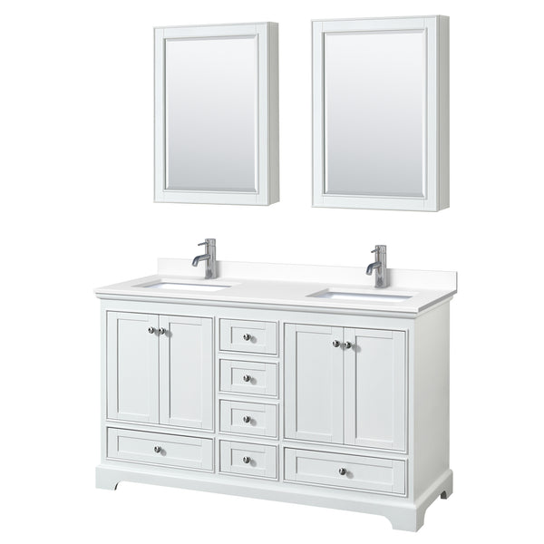 Wyndham Collection Deborah 60 Inch Double Bathroom Vanity with Countertop, Undermount Square Sinks, Medicine Cabinets - Luxe Bathroom Vanities