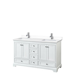 Wyndham Collection Deborah 60 Inch Double Bathroom Vanity in White with Countertop and Undermount Square Sinks, No Mirrors - Luxe Bathroom Vanities