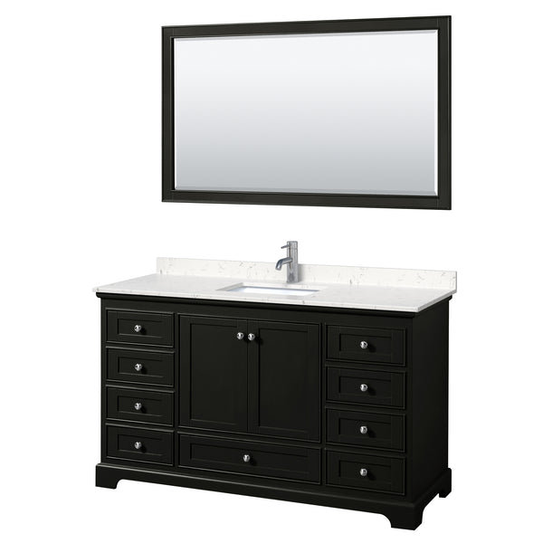 Wyndham Collection Deborah 60 Inch Single Bathroom Vanity Carrara Cultured Marble Countertop, Undermount Square Sink, 58 Inch Mirror - Luxe Bathroom Vanities