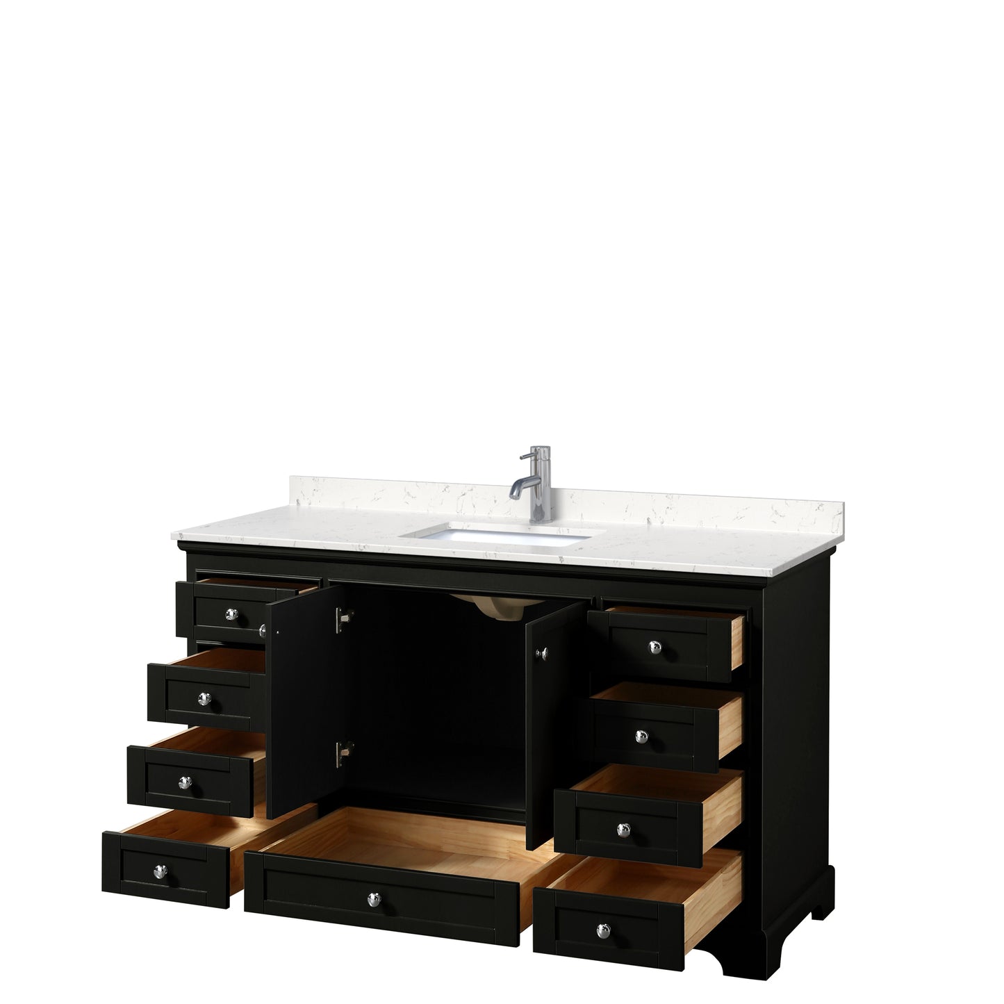 Wyndham Collection Deborah 60 Inch Single Bathroom Vanity Carrara Cultured Marble Countertop, Undermount Square Sink, No Mirror - Luxe Bathroom Vanities