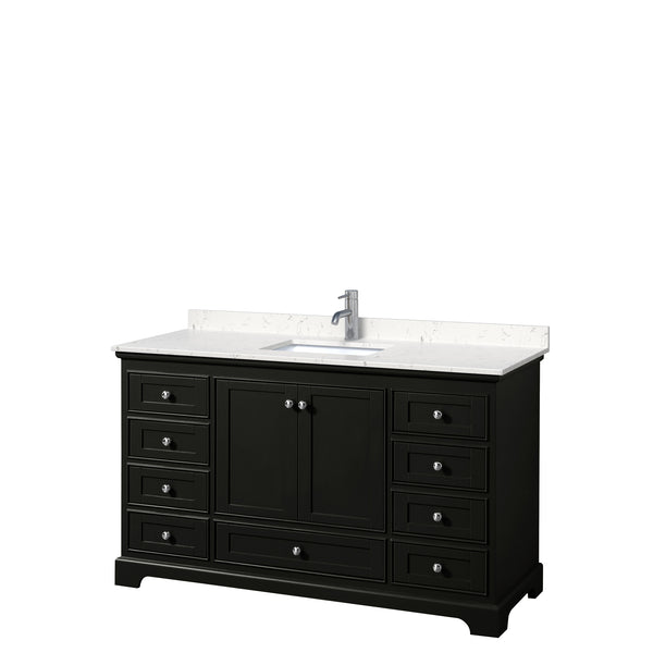 Wyndham Collection Deborah 60 Inch Single Bathroom Vanity Carrara Cultured Marble Countertop, Undermount Square Sink, No Mirror - Luxe Bathroom Vanities