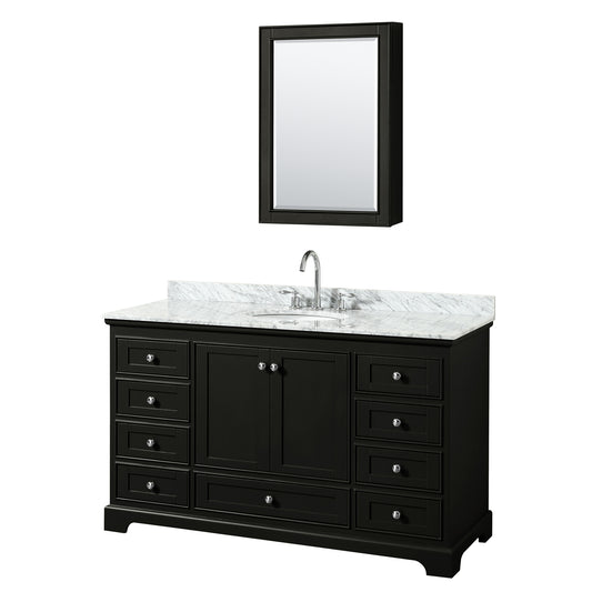 60 Inch Single Bathroom Vanity, White Carrara Marble Countertop, Undermount Oval Sink, and Medicine Cabinet - Luxe Bathroom Vanities Luxury Bathroom Fixtures Bathroom Furniture