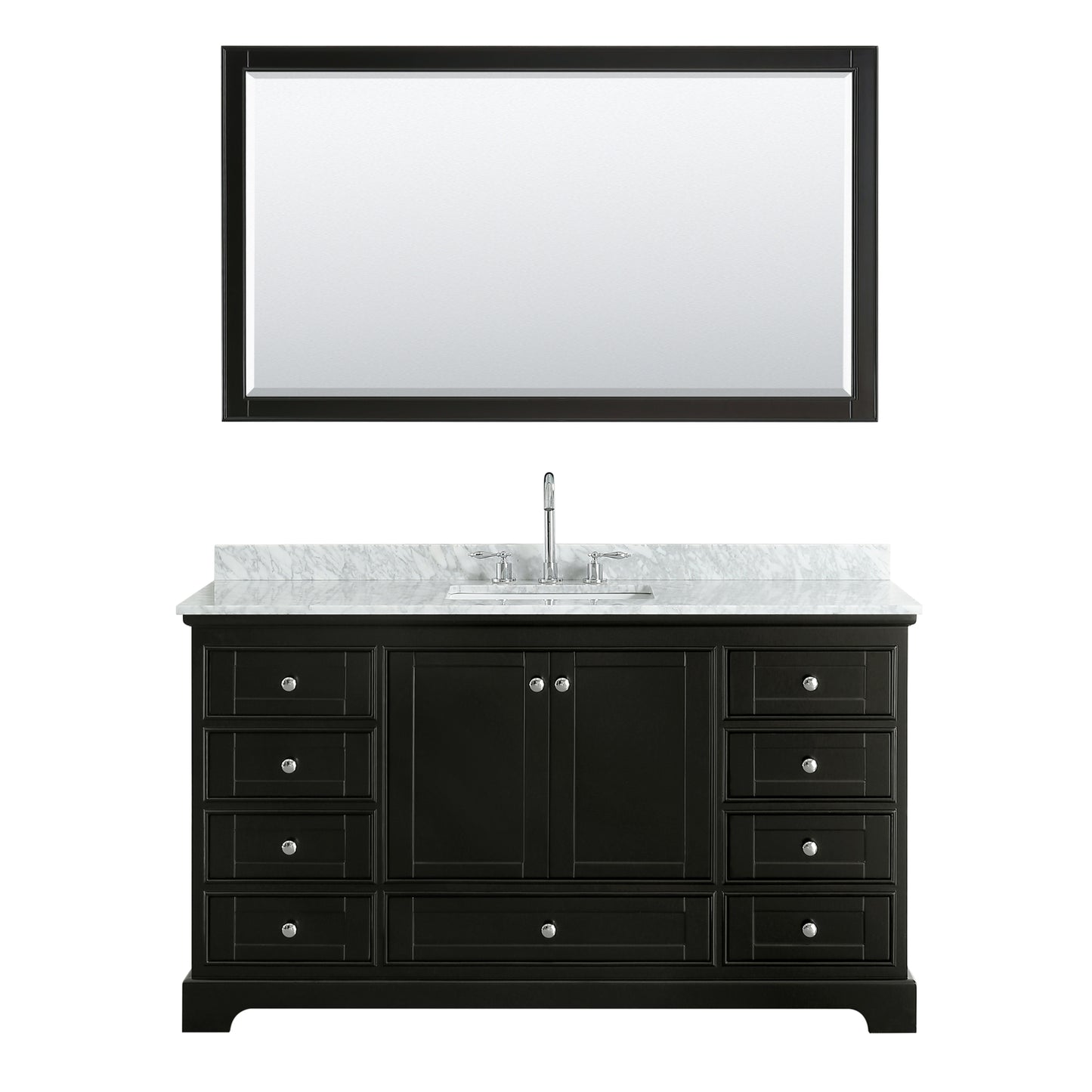 60 Inch Single Bathroom Vanity in Dark Espresso, White Carrara Marble Countertop, Undermount Square Sink, and 58 Inch Mirror - Luxe Bathroom Vanities Luxury Bathroom Fixtures Bathroom Furniture