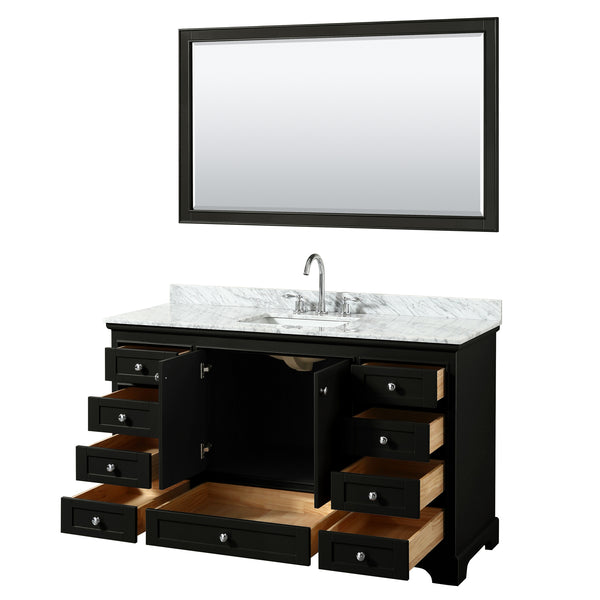 60 Inch Single Bathroom Vanity in Dark Espresso, White Carrara Marble Countertop, Undermount Square Sink, and 58 Inch Mirror - Luxe Bathroom Vanities Luxury Bathroom Fixtures Bathroom Furniture