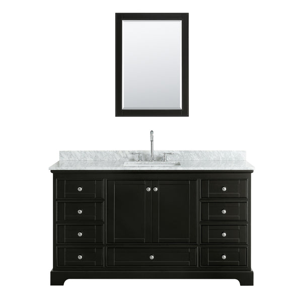 60 Inch Single Bathroom Vanity in Dark Espresso, White Carrara Marble Countertop, Undermount Square Sink, and Medicine Cabinet - Luxe Bathroom Vanities Luxury Bathroom Fixtures Bathroom Furniture