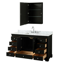 60 Inch Single Bathroom Vanity in Dark Espresso, White Carrara Marble Countertop, Undermount Square Sink, and Medicine Cabinet - Luxe Bathroom Vanities Luxury Bathroom Fixtures Bathroom Furniture