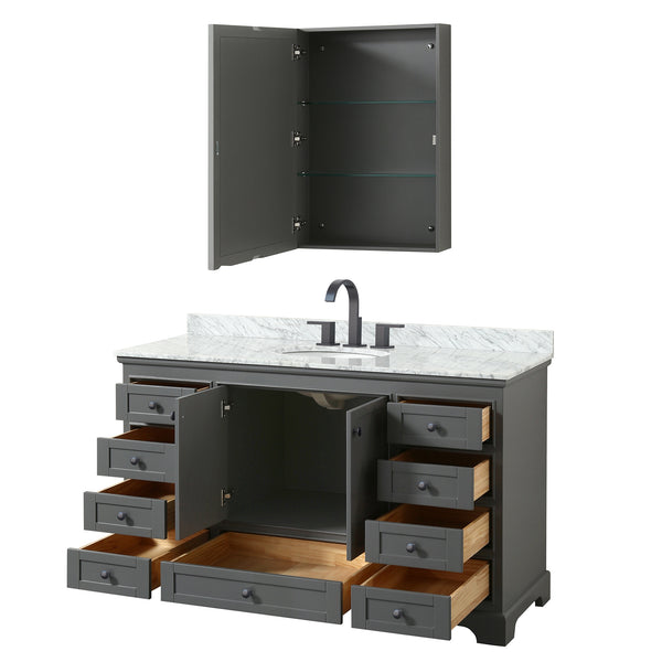 Wyndham Deborah 60 Inch Single Bathroom Vanity Undermount Oval Sink in Matte Black Trim with Medicine Cabinet - Luxe Bathroom Vanities