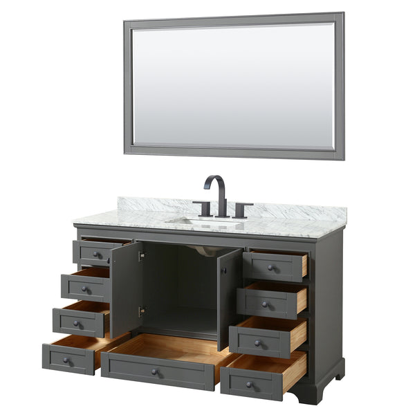 Wyndham Deborah 60 Inch Single Bathroom Vanity Undermount Square Sink in Matte Black Trim with 58 Inch Mirror - Luxe Bathroom Vanities