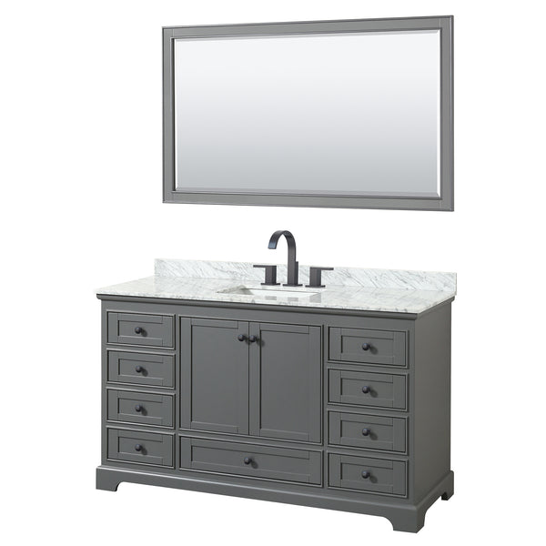 Wyndham Deborah 60 Inch Single Bathroom Vanity Undermount Square Sink in Matte Black Trim with 58 Inch Mirror - Luxe Bathroom Vanities