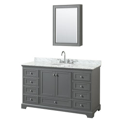 60 Inch Single Bathroom Vanity, White Carrara Marble Countertop, Undermount Oval Sink, and Medicine Cabinet - Luxe Bathroom Vanities Luxury Bathroom Fixtures Bathroom Furniture