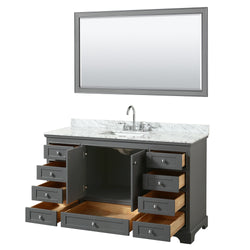 60 inch Single Bathroom Vanity, White Carrara Marble Countertop, Undermount Square Sink, and 58 inch Mirror - Luxe Bathroom Vanities Luxury Bathroom Fixtures Bathroom Furniture