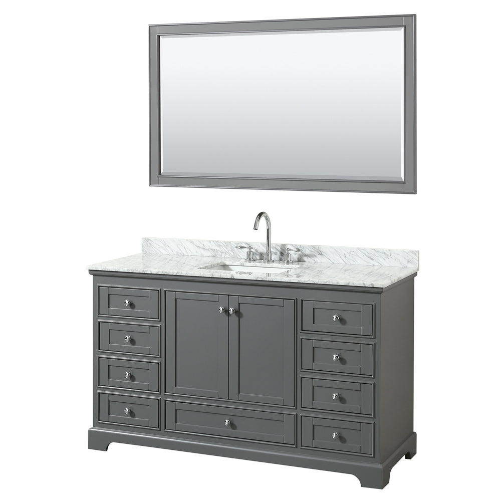 60 inch Single Bathroom Vanity, White Carrara Marble Countertop, Undermount Square Sink, and 58 inch Mirror - Luxe Bathroom Vanities Luxury Bathroom Fixtures Bathroom Furniture