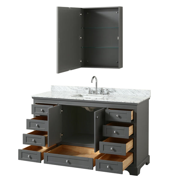 60 inch Single Bathroom Vanity, White Carrara Marble Countertop, Undermount Square Sink, and Medicine Cabinet - Luxe Bathroom Vanities Luxury Bathroom Fixtures Bathroom Furniture