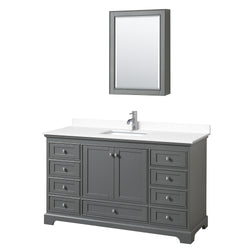 Wyndham Collection Deborah 60 Inch Single Bathroom Vanity with White Cultured Marble Countertop, Undermount Square Sink and Medicine Cabinet - Luxe Bathroom Vanities