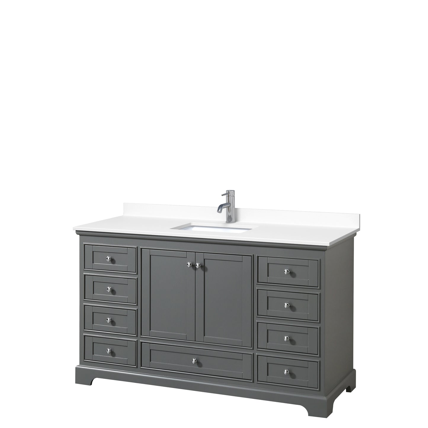 Wyndham Collection Deborah 60 Inch Single Bathroom Vanity with White Cultured Marble Countertop, Undermount Square Sink, No Mirror - Luxe Bathroom Vanities