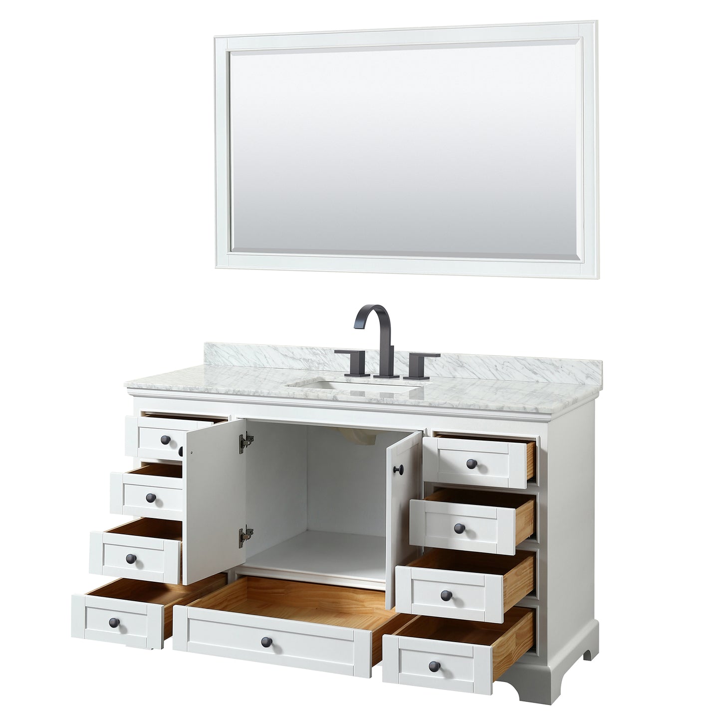 Wyndham Deborah 60 Inch Single Bathroom Vanity Undermount Square Sink in Matte Black Trim with 58 Inch Mirror - Luxe Bathroom Vanities