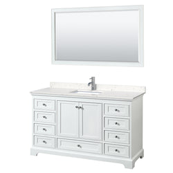 Wyndham Collection Deborah 60 Inch Single Bathroom Vanity Carrara Cultured Marble Countertop, Undermount Square Sink, 58 Inch Mirror - Luxe Bathroom Vanities