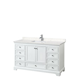 Wyndham Collection Deborah 60 Inch Single Bathroom Vanity Carrara Cultured Marble Countertop, Undermount Square Sink, No Mirror - Luxe Bathroom Vanities