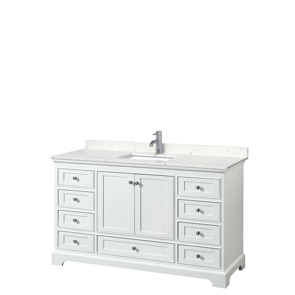 Wyndham Collection Deborah 60 Inch Single Bathroom Vanity Carrara Cultured Marble Countertop, Undermount Square Sink, No Mirror - Luxe Bathroom Vanities