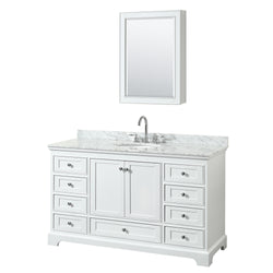 60 Inch Single Bathroom Vanity, White Carrara Marble Countertop, Undermount Oval Sink, and Medicine Cabinet - Luxe Bathroom Vanities Luxury Bathroom Fixtures Bathroom Furniture