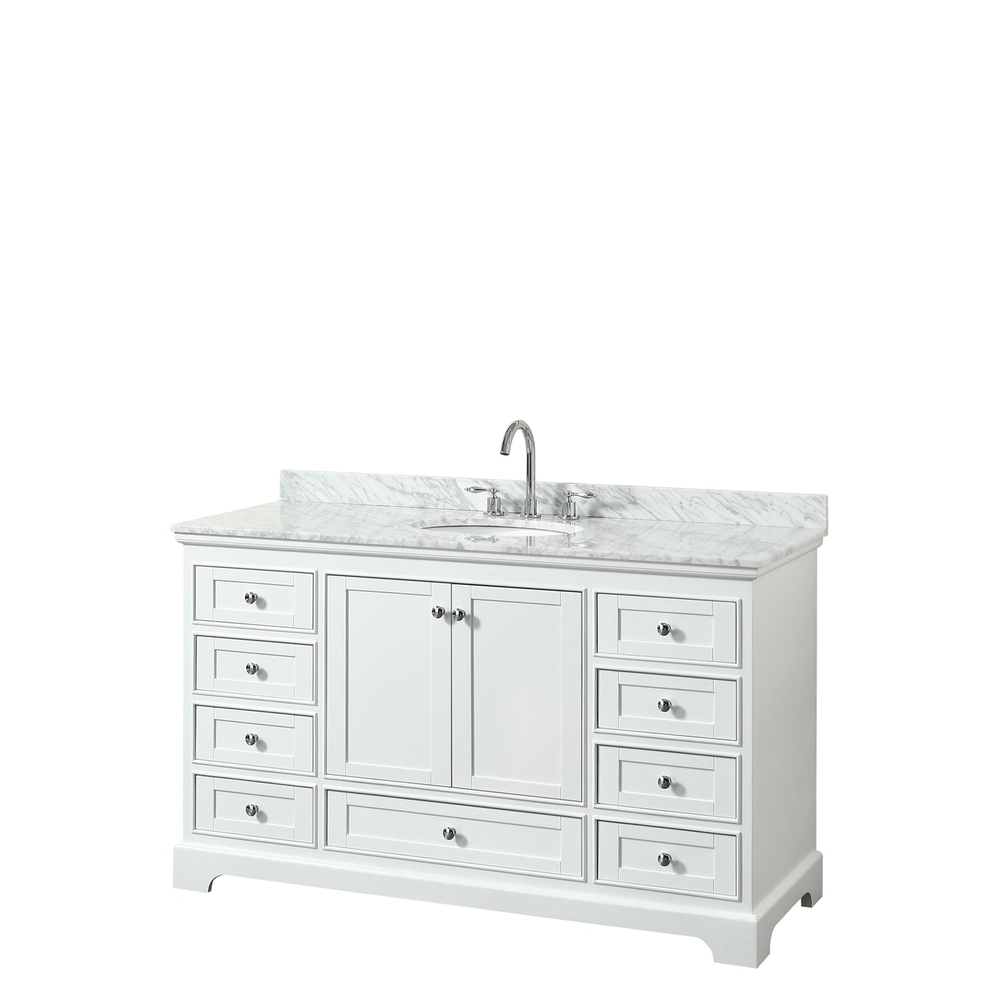 60 Inch Single Bathroom Vanity, White Carrara Marble Countertop, Undermount Oval Sink, and No Mirror - Luxe Bathroom Vanities Luxury Bathroom Fixtures Bathroom Furniture
