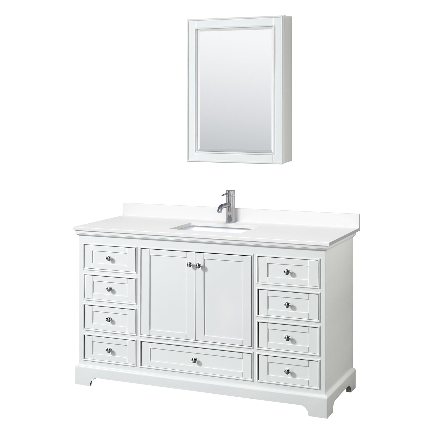 Wyndham Collection Deborah 60 Inch Single Bathroom Vanity with White Cultured Marble Countertop, Undermount Square Sink and Medicine Cabinet - Luxe Bathroom Vanities