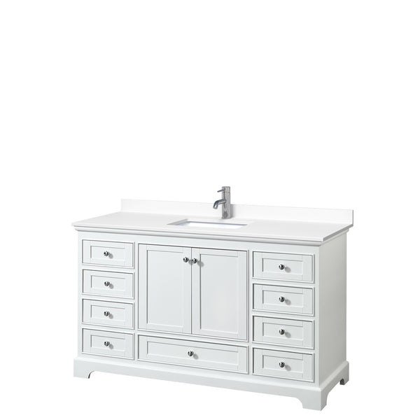 Wyndham Collection Deborah 60 Inch Single Bathroom Vanity with White Cultured Marble Countertop, Undermount Square Sink, No Mirror - Luxe Bathroom Vanities