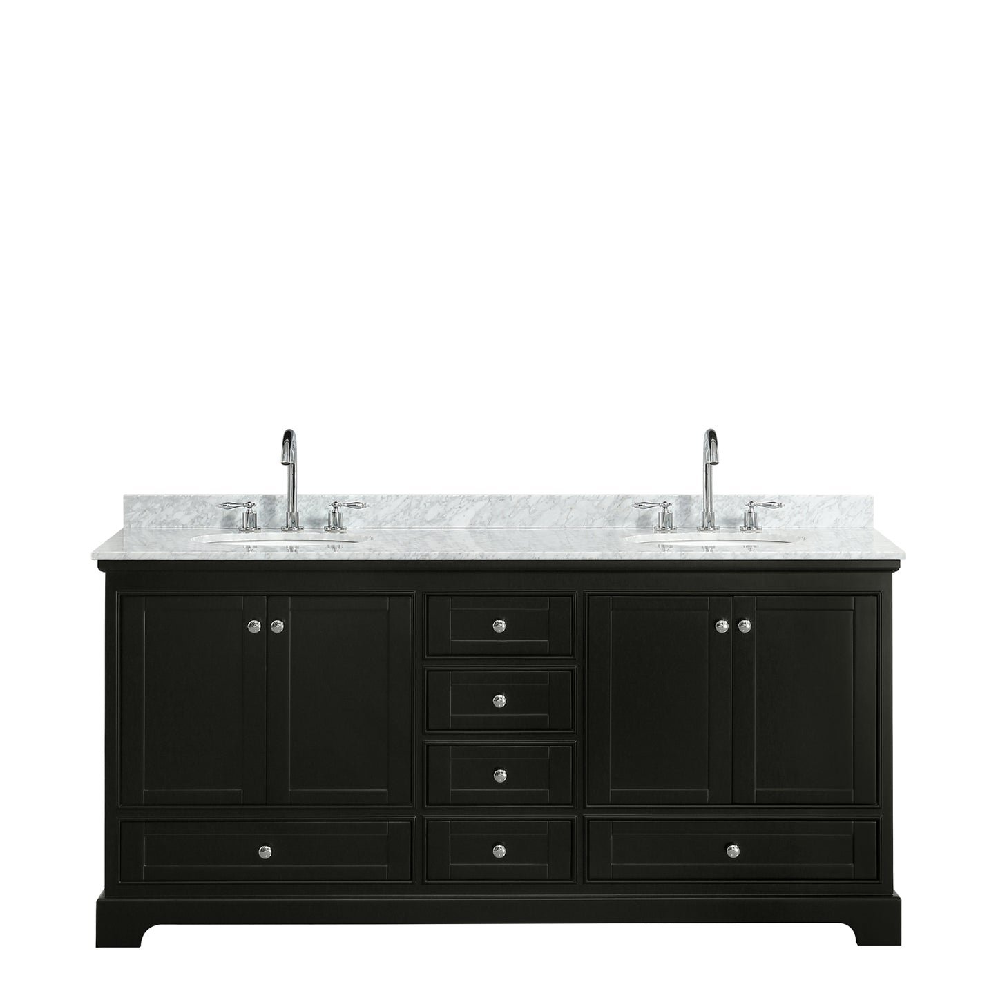 72 Inch Double Bathroom Vanity, White Carrara Marble Countertop, Undermount Oval Sinks, and No Mirrors - Luxe Bathroom Vanities Luxury Bathroom Fixtures Bathroom Furniture