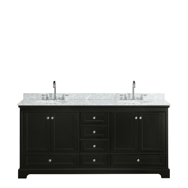 72 Inch Double Bathroom Vanity, White Carrara Marble Countertop, Undermount Oval Sinks, and No Mirrors - Luxe Bathroom Vanities Luxury Bathroom Fixtures Bathroom Furniture