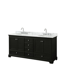 72 Inch Double Bathroom Vanity, White Carrara Marble Countertop, Undermount Oval Sinks, and No Mirrors - Luxe Bathroom Vanities Luxury Bathroom Fixtures Bathroom Furniture