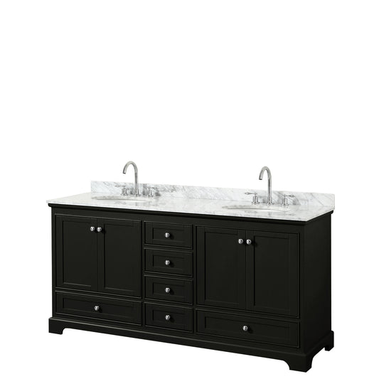 72 Inch Double Bathroom Vanity, White Carrara Marble Countertop, Undermount Oval Sinks, and No Mirrors - Luxe Bathroom Vanities Luxury Bathroom Fixtures Bathroom Furniture
