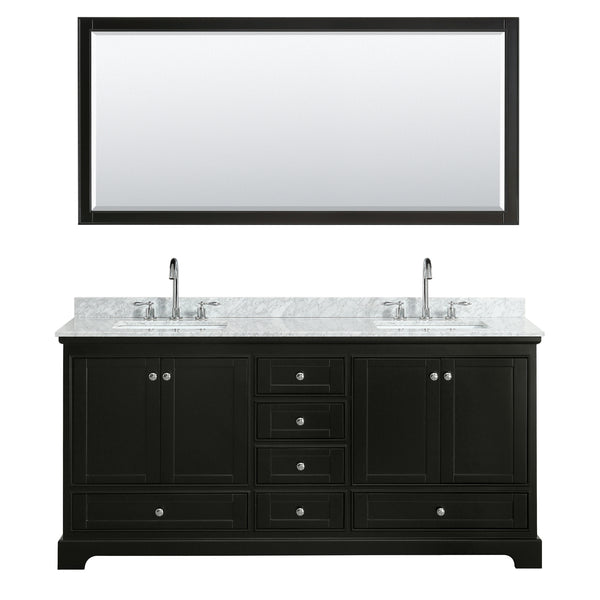 72 Inch Double Bathroom Vanity, White Carrara Marble Countertop, Undermount Square Sinks, and 70 Inch Mirror - Luxe Bathroom Vanities Luxury Bathroom Fixtures Bathroom Furniture