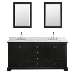 72 Inch Double Bathroom Vanity in Dark Espresso, White Carrara Marble Countertop, Undermount Square Sinks, and Medicine Cabinets - Luxe Bathroom Vanities Luxury Bathroom Fixtures Bathroom Furniture