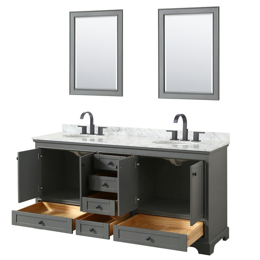 Wyndham Deborah 72 Inch Double Bathroom Vanity Undermount Oval Sinks in Matte Black Trim with 24 Inch Mirrors - Luxe Bathroom Vanities