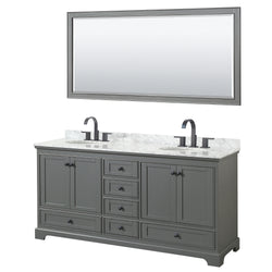 Wyndham Deborah 72 Inch Double Bathroom Vanity Undermount Oval Sinks in Matte Black Trim with 70 Inch Mirror - Luxe Bathroom Vanities