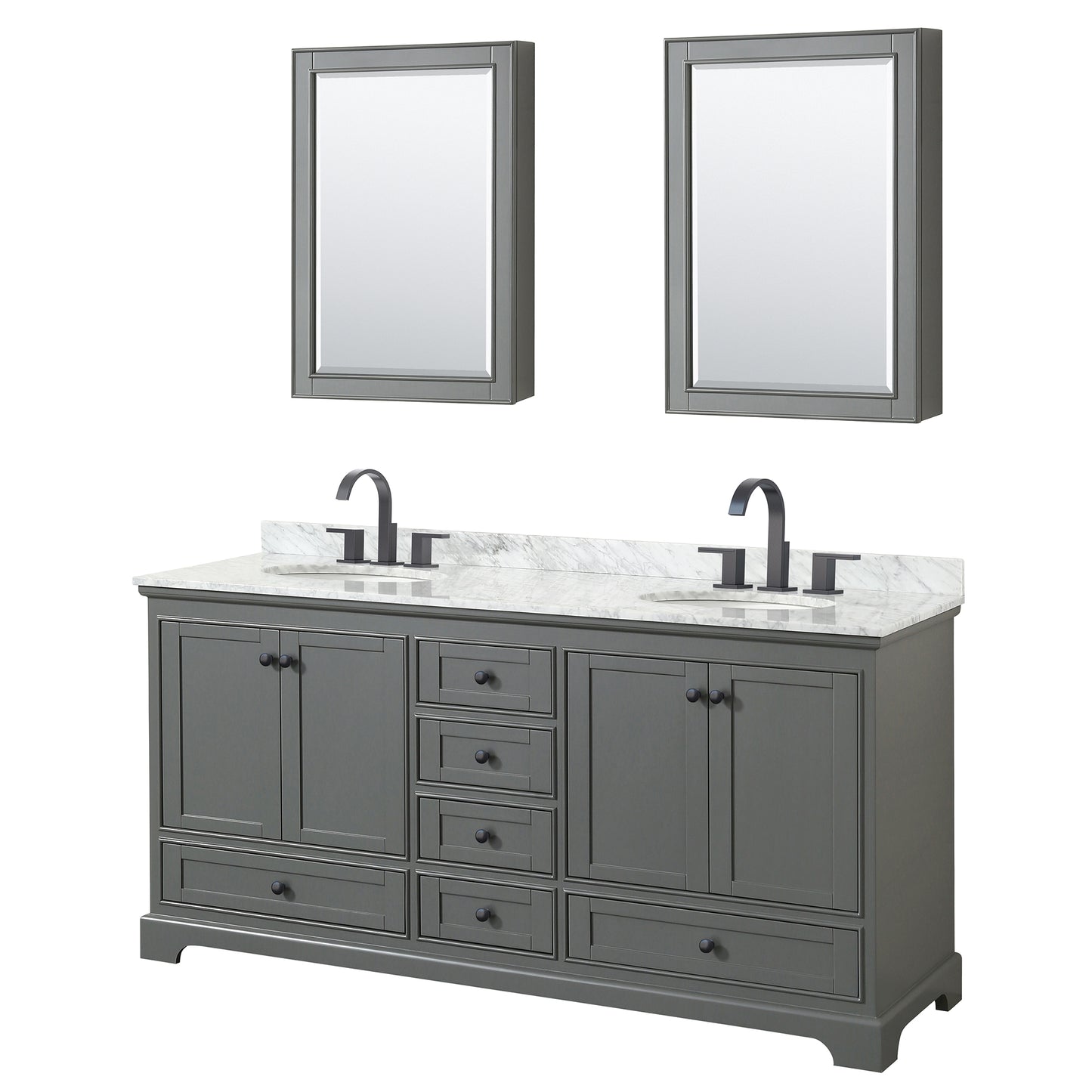 Wyndham Deborah 72 Inch Double Bathroom Vanity Undermount Oval Sinks in Matte Black Trim with Medicine Cabinets - Luxe Bathroom Vanities