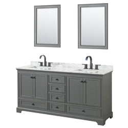 Wyndham Deborah 72 Inch Double Bathroom Vanity Undermount Square Sinks in Matte Black Trim with 24 Inch Mirrors - Luxe Bathroom Vanities