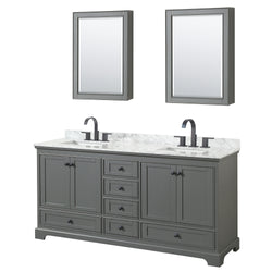 Wyndham Deborah 72 Inch Double Bathroom Vanity Undermount Square Sinks in Matte Black Trim with Medicine Cabinets - Luxe Bathroom Vanities