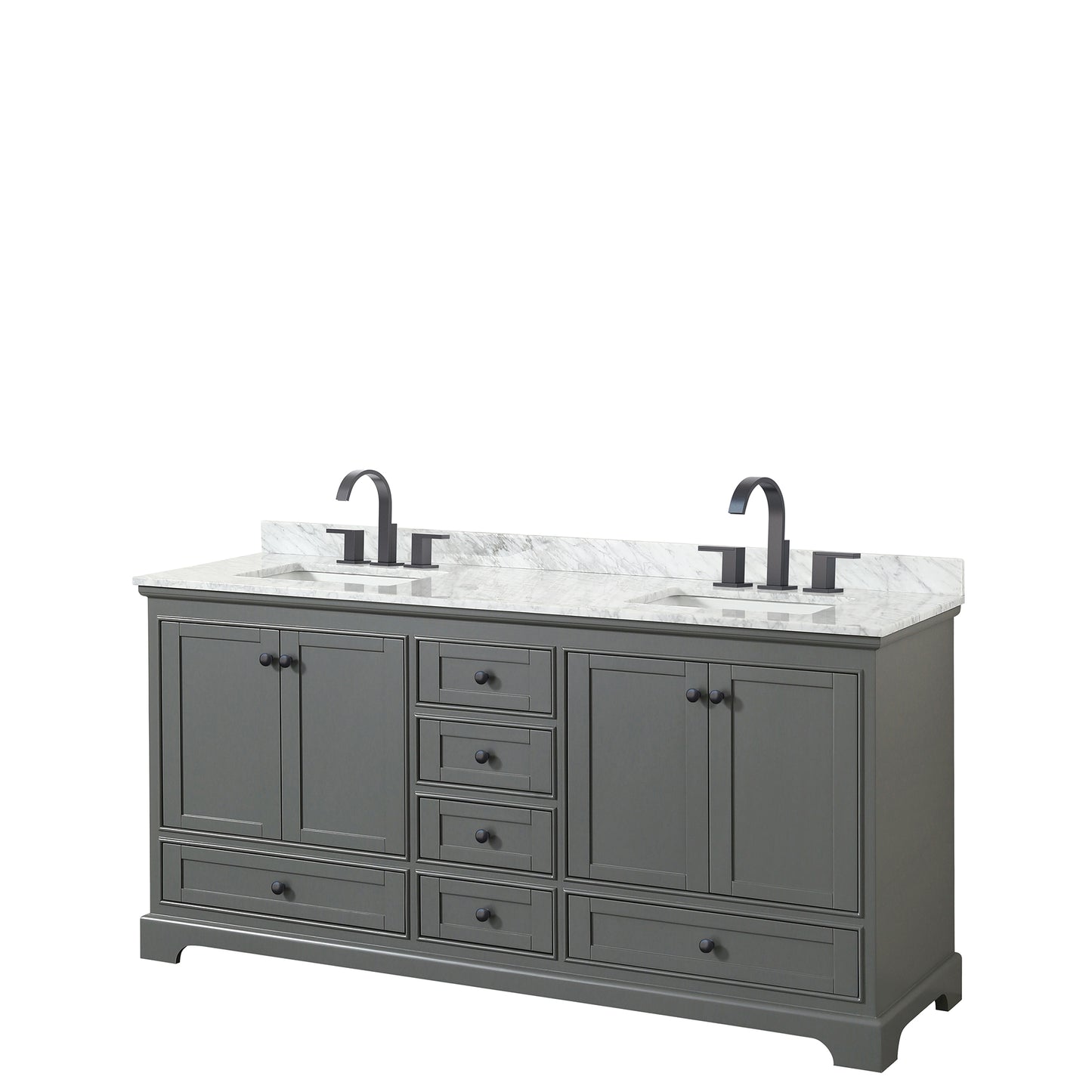 Wyndham Deborah 72 Inch Double Bathroom Vanity Undermount Square Sinks in Matte Black Trim - Luxe Bathroom Vanities